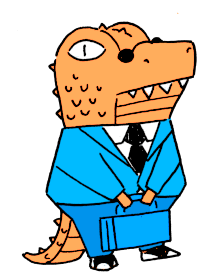 A crocodile in a suit